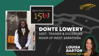 Donte Lowery Asst. Trainer Exercise Rider for West Saratoga Interview with Louisa Barton at the 150th Running of Kentucky Derby