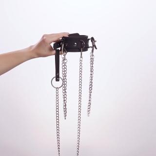 EasyToys Faux Leather Dog Collar With Chain And Nipple Clamps - Hand Video